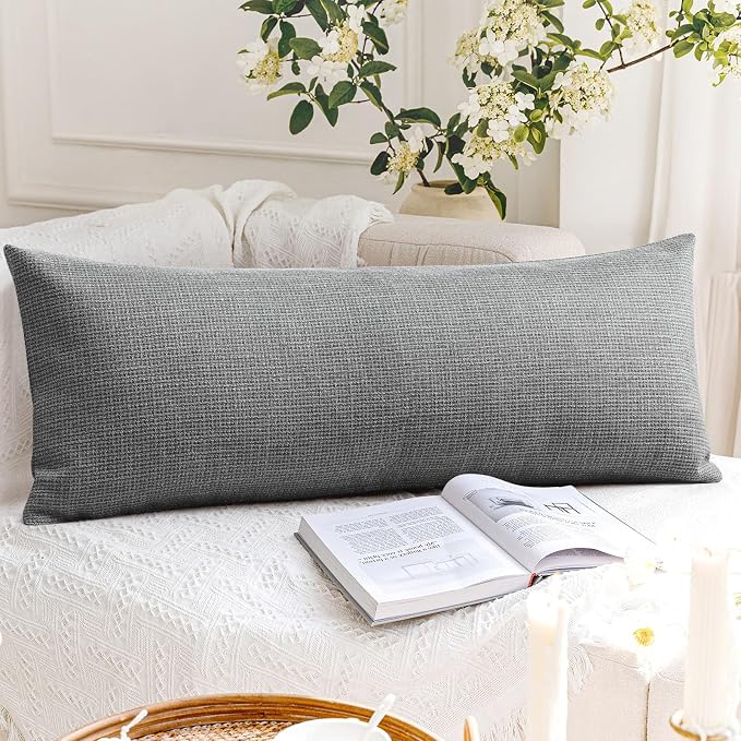 OTOSTAR Linen Throw Pillow Cover Set of 1 Decorative Long Lumbar Pillowcase Rectangle Cushion Cover 14x36 Inch for Home Decor Sofa Bedroom Car 35 x 90CM Dark Grey