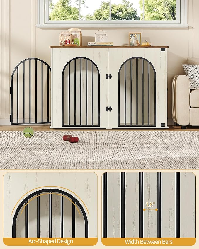 Hzuaneri 46.5'' Dog Crate Furniture,Dog Kennel Indoor for Medium/Large Dogs | Dog Kennel Furniture Wooden Dog Cage Heavy Duty Dog Crate Decorative Pet House End Side Table TV Stand,White Brown DFC93914B