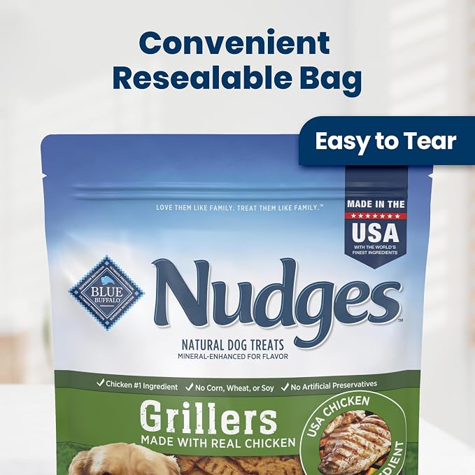 Blue Buffalo Nudges Grillers Chicken Dog Treats, 16 oz | Real Chicken First, Oven-Dried, Easy to Tear, For All Breed Sizes, No Artificial Preservatives