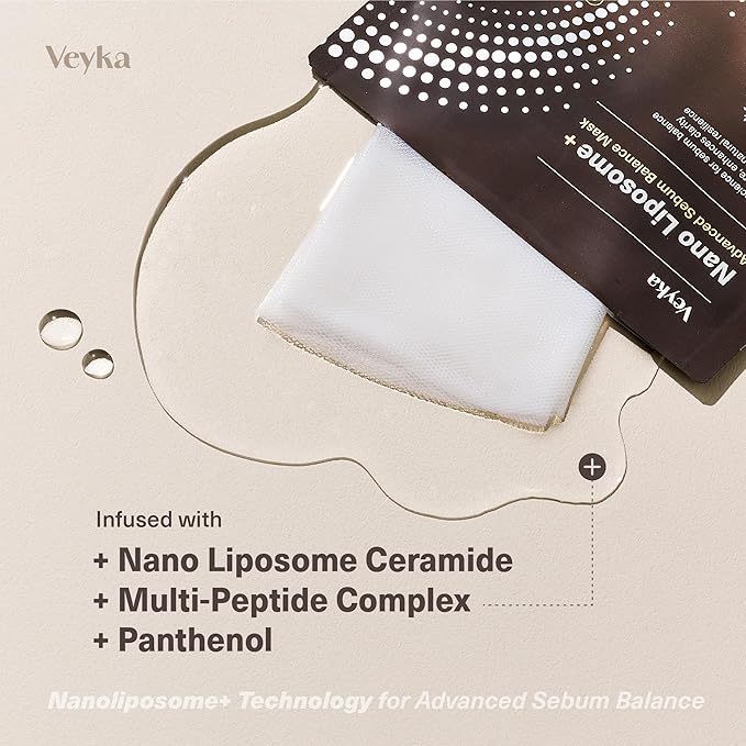 Nano Liposome + Advanced Sebum Balance Mask - Soothing & Pore Refining Facial Mask with Ceramide, Cica, Multi-Peptide Complex & Panthenol - At-Home Spa Korean Skin Care (5 Sheets, 0.67 Fl Oz)