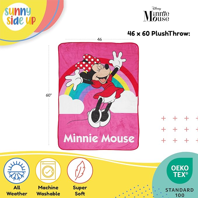Disney Minnie Mouse Plush Throw Blanket - Measures 46 x 60 Inches - Super Soft & Cozy Fleece Rainbow Kids Bedding