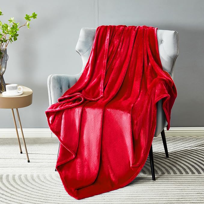 DREAMNINE Pack of 21 Fuzzy Soft Fleece Throw Blanket for Couch Sofa 50" x 60", Decorative Solid Lightweight Velvet Blankets for Chair, Cozy Accent Shaggy Plush Flannel Blanket for Bedroom, Red