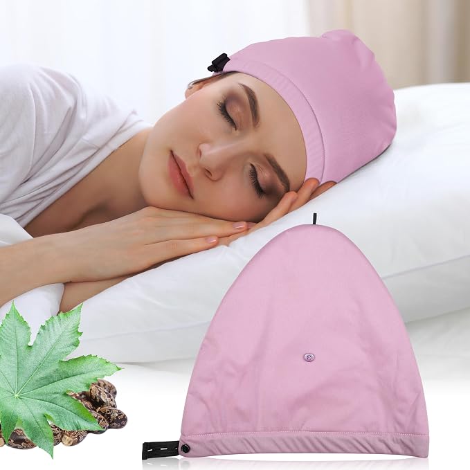 Castor Oil Pack Wrap for Head,Elastic and Reusable Hat Organic Cotton for Women Sleeping,Double Waterproof Layers Castor Oil Packs Kit for Thinning, Balding, Dry and Damaged Hair M(Oil Not Included)