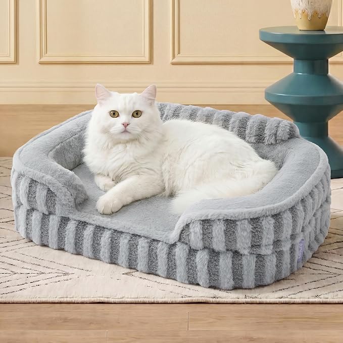 LE SURE Cute Cozy High Back Orthopedic Small Dog Bed with Sides, 24" Grey | Waterproof Pet Bed with Sides, Aesthetic Comfy Egg-Crate Foam Pet Couch Sofa, Removable Washable Cover, Non-Slip Bottom