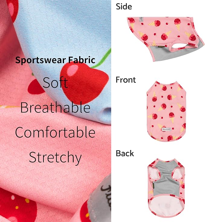 Fitwarm 2 Pack Ice Cream & Cherry UPF 50+ UV Sun Protection Dog Shirt, Lightweight Cooling Vest, Quick Dry Summer Clothes for Small Dogs Girl, Pet Outfit, Pink, Light Sky Blue, Large