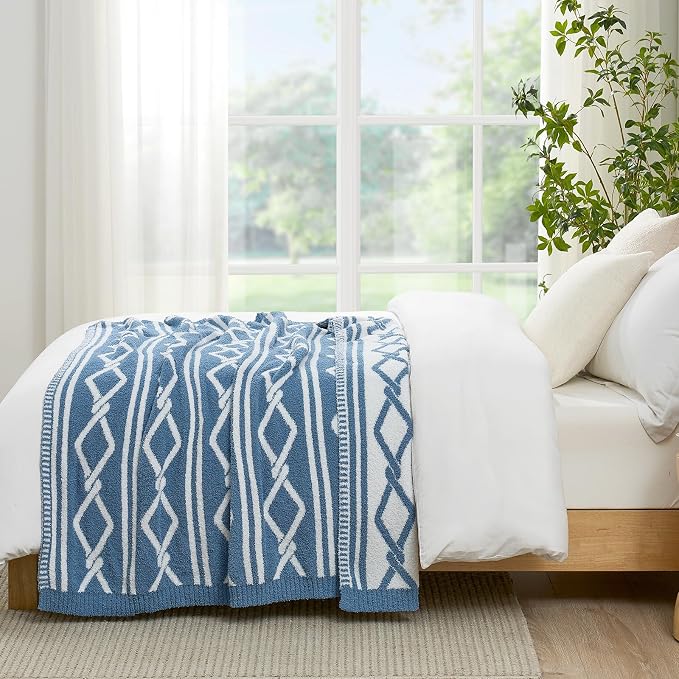 Snuggle Sac Ultra Soft Boho Throw Blanket for Couch Bed Sofa 50x60 inches, Reversible Geometric Blanket with Diamonds Microfiber Fluffy Fuzzy Cozy Knit Soft Throws Birthday Gifts for Women