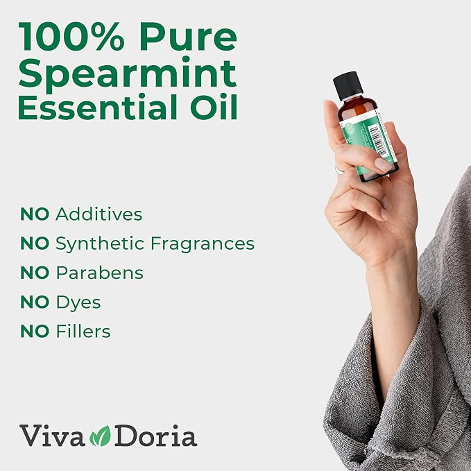 Viva Doria Spearmint Essential Oil, 100% Pure, Natural Essential Oil, Mentha Spicata Variety, Undiluted, for Aromatherapy | Food Grade, 30 mL (1 Fluid Ounce)