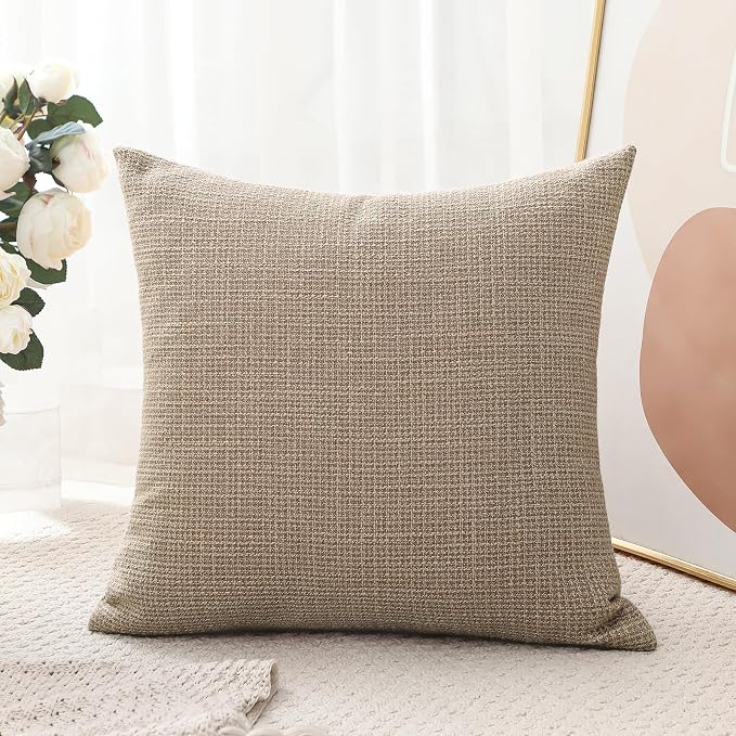 OTOSTAR Linen Throw Pillow Cover Set of 1 Decorative Square Pillowcases Cushion Covers 20x20 Inch for Home Decor Sofa Bedroom Car 50 x 50CM Light Coffee