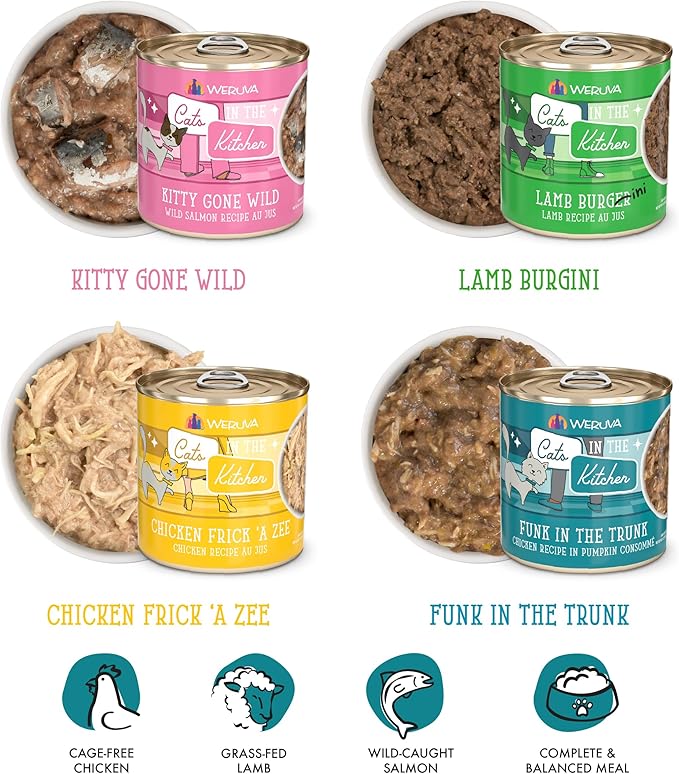 Weruva Cats in the Kitchen, Kitchen Cuties Variety Pack, Wet Cat Food, 10oz Cans (Pack of 12)