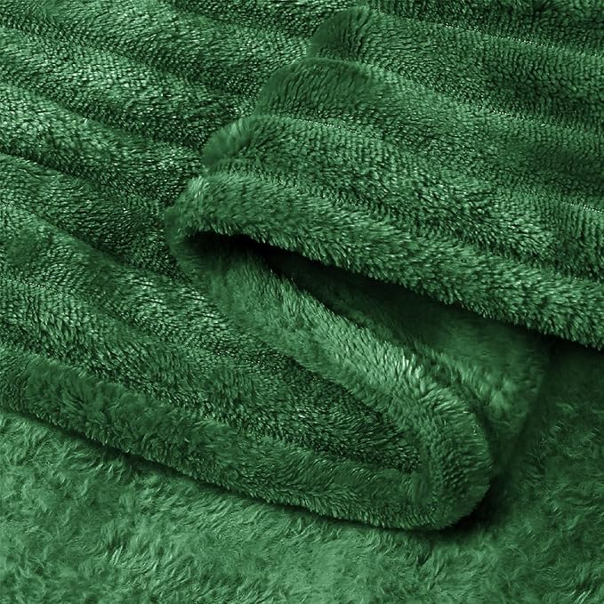 BEDELITE Ribbed Jacquard Dark Green Fleece Twin Blanket for Bed, 60x80 Inch | Soft Warm Decorative Fluffy Blanket, Cozy Plush Lightweight Fuzzy Throw Blanket for Couch Sofa Room Decor, Gift for Women