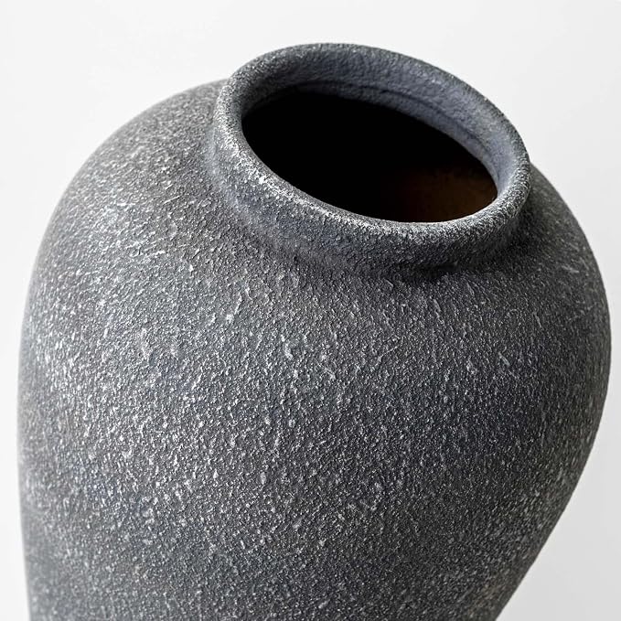 Black Ceramic Vase 9.2 inch, Large Farmhouse Table Vases, Tall Rustic Decorative Vases for Home Decor, Living Room Coffee Dining Shelf Mantel Decoration, Gray Black