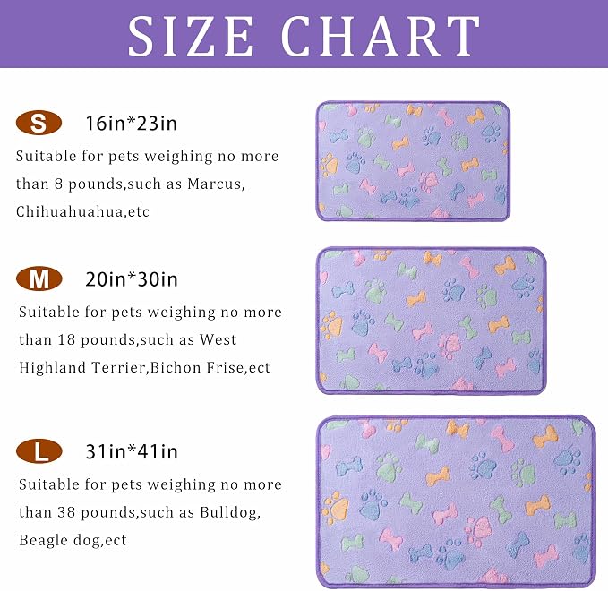 1 Pack 3 Blankets for Dog Puppy Cat (Large 41x31'', Purple, Pink, Brown) | Super Soft Fluffy Premium Fleece Pet Blanket Flannel Paw Printed Throw
