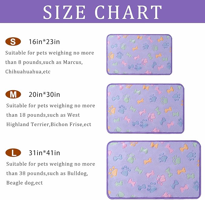 1 Pack 3 Blankets for Dog Puppy Cat (Medium 30x20'', Purple, Pink, Brown) | Super Soft Fluffy Premium Fleece Pet Blanket Flannel Paw Printed Throw