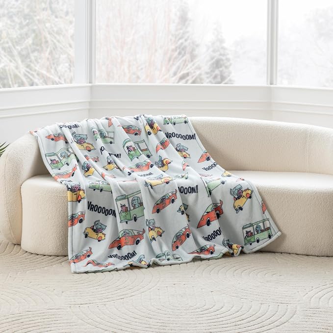 Berkshire Mo Willems® VelvetLoft® Throw Blanket - Super Soft Plush Elephant & Piggie Character Design - Cozy Home Decor, Elephant_Piggie Vroom Vroom, 50 in x 70 in(Official Mo Willems® Product)
