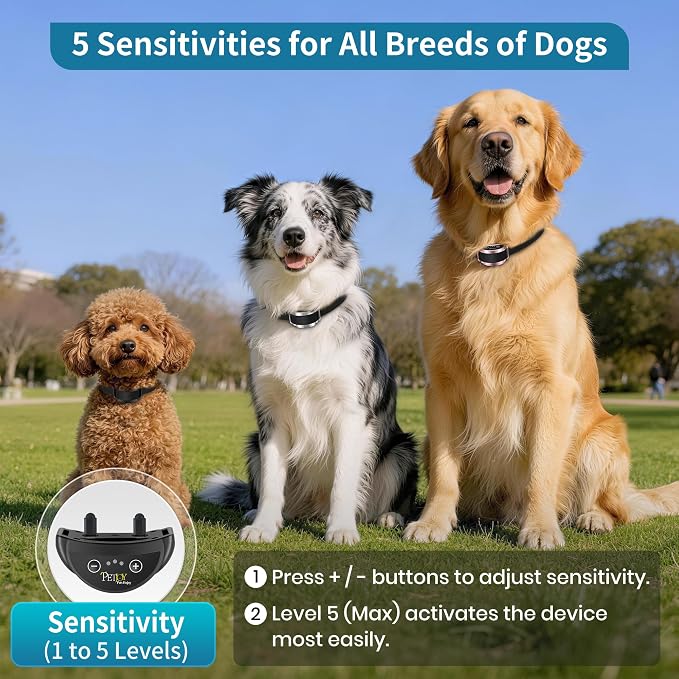 PetJoy Dog Bark Collar 3 Pack, 5 Adjustable Sensitivity Levels Barking Collars, Smart Automatic Bark Collar with 7-Stage Escalating Beep-to-Shock Correction