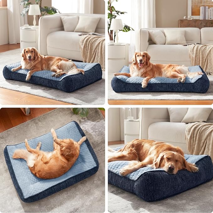 JOEJOY Orthopedic Dog Bed Medium Sized Dogs, Extra Thick Supportive Big Dog Couch Bed with Sides, Ultra Soft Pet Bed Sofa, Blue, 35''x25''