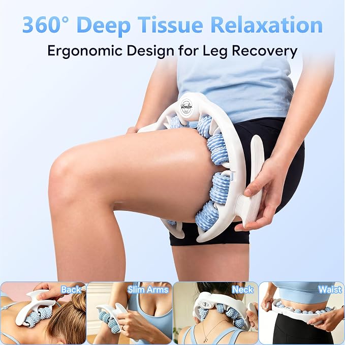 Cellulite Massage Tool - Lymphatic Drainage Tool for Deep Tissue Fascia Massage - Muscle Roller for Legs & Buttocks, Anti-Cellulite Massager for Body Contouring and Skin Smoothing（Blue）