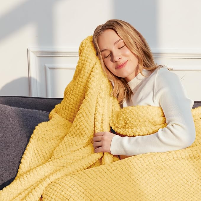 Whale Flotilla Soft Fleece Twin Size Bed Blanket, Yellow | 60x80 Inch, Suitable for Bed, Fluffy Fuzzy Jacquard Blankets for All Season, Lightweight and Cozy