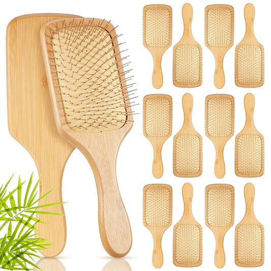 Tessco for you 12 Pcs Bamboo Hair Brushes Bulk Wooden Paddle Brush Scalp Massage Bristle Anti Static Engraving DIY Gifts for Women, Party, Wedding