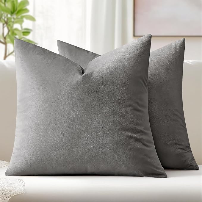 MIULEE Velvet Throw Pillow Covers 20x20 Inch Pack of 2 Grey | Soft Solid Decorative Pillow Covers, Modern Luxury Home Decor, for Couch Chair Sofa Bedroom Livingroom