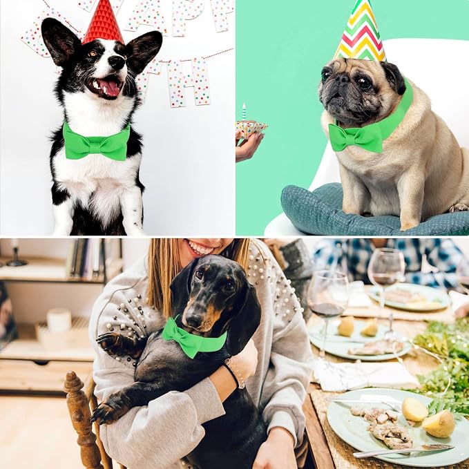 Segarty Dog Bow Ties, Adjustable Green Bowtie Collar for Small Medium Dogs Neck Girth 10.2-14.2in, Cat Tie Tuxedo Comfortable Cotton Pets Grooming Accessories for Formal Wedding Holiday Birthday Party