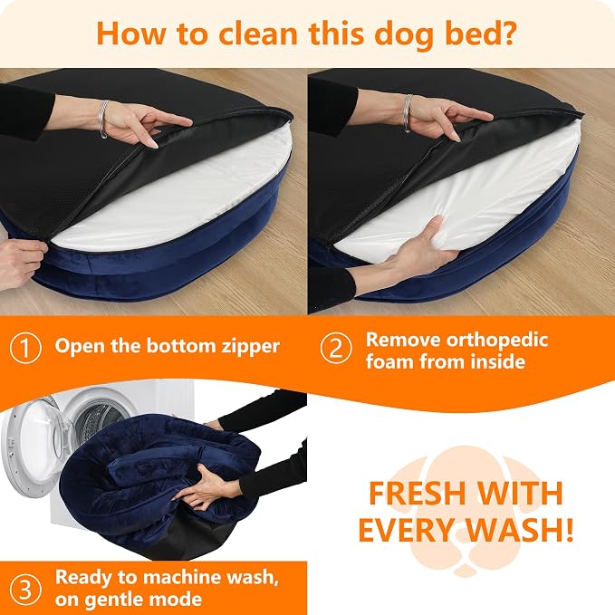Dwanton Orthopedic Waterproof Large Dog Bed Sofa, Gel Memory Foam, 42" | Egg-Crate Foam Dog Sofa, Washable Pet Bed with Four Sided Bolster Cushion, Removable Cover & Non-Slip Bottom, Navy Blue