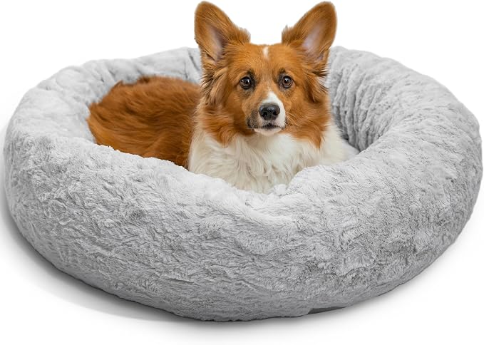 Best Friends by Sheri Original Calming Donut Dog Bed, Gray, Medium, 30" | Machine-Washable Cover, Lux Faux Fur, Orthopedic Support, Sense of Security, Water-Resistant Base, Medium Dogs Up to 45 lbs