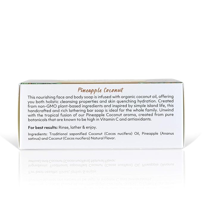 "Coco Fiji Soap Bar for Face and Body Infused With Organic Coconut Oil, Pineapple Coconut Essential Oil, Natural Soap for Moisturizing & Pore Purifying Skin, 7 oz, Pack Of 3 "