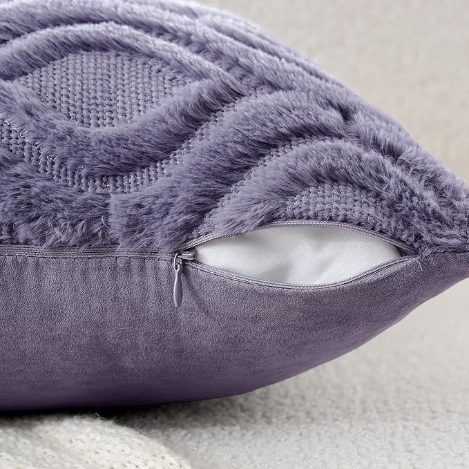 MIULEE Blue Purple Soft Plush Faux Wool Throw Pillow Covers 20x20 | Set of 2, Farmhouse Boho Home Decor, Decorative Cushion Covers for Sofa, Living Room, Bed