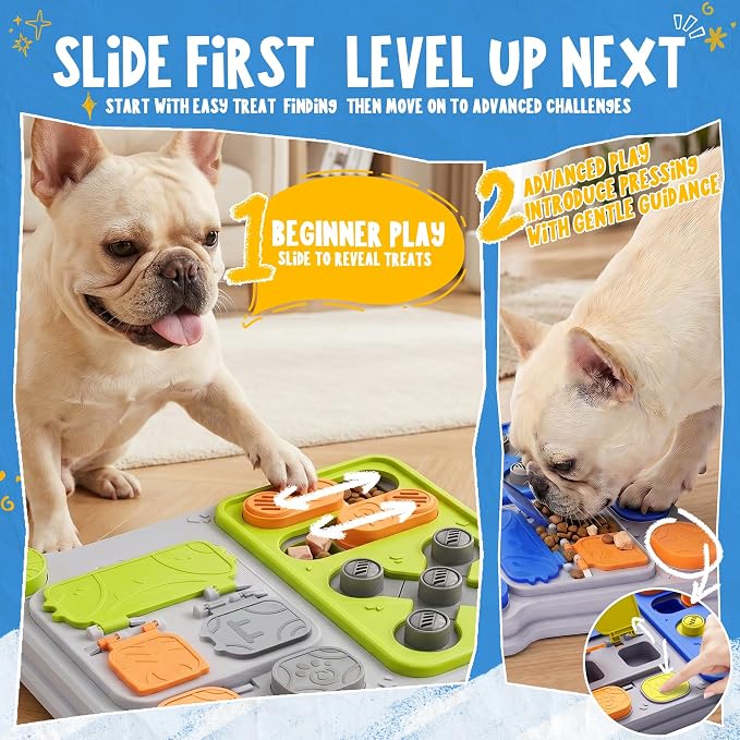 Dog Puzzle Toy, Dog Enrichment Toys, Level 1 Interactive Treat Dispensing Toy for Dogs, Slow Feeder for Mental Stimulation, Non-Slip Base, Detachable Easy-Clean Tray, Green