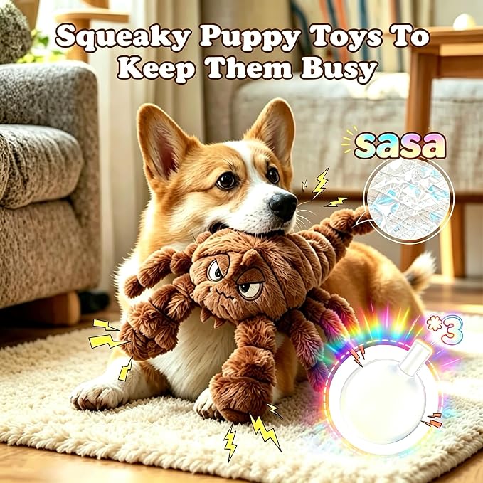 Furdog Squeaky Plush Dog Toy Interactive Chew Toys for Small Medium Dogs, Tough Crinkle Stuffed Animal Toys to Keep Them Busy, Brown Scorpion