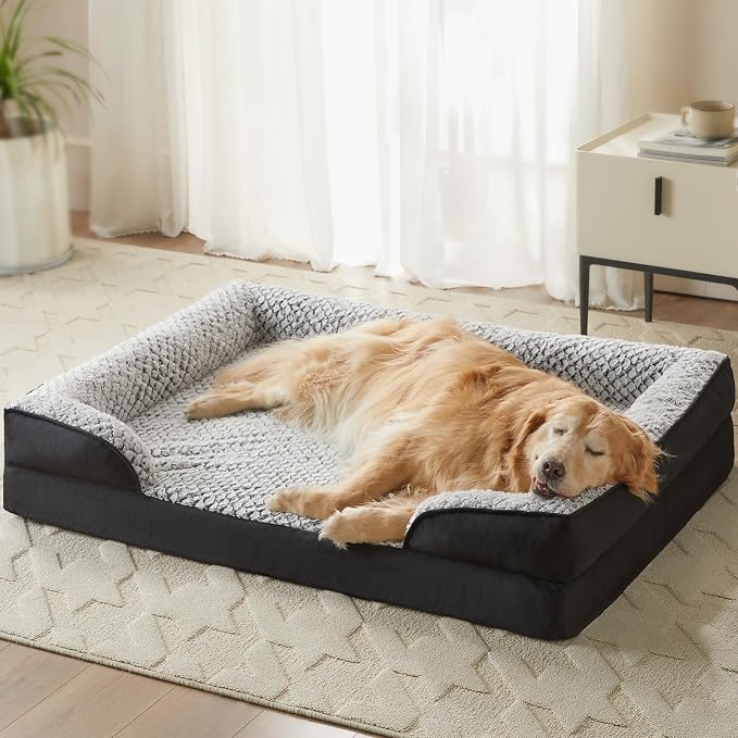 LEXTRO Orthopedic XXL Dog Bed, Washable Dog Beds for Extra Large Dogs | Comfy Sleeping Dog Bed with Egg Crate Foam, Dog Sofa with Removable Cover, Waterproof Lining&Non-Slip Bottom, Gray
