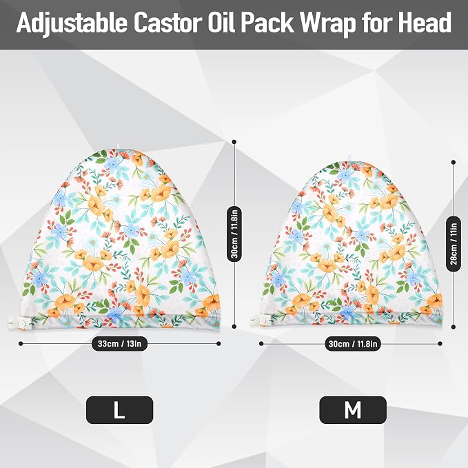 Castor Oil Pack Wrap for Head, Reusable Castor Oil Pack Wrap Organic Cotton for Women Sleeping，Castor Oil Pack Kit for Thinning, Balding, Dry and Damaged Hair M(Oil Not Included) M