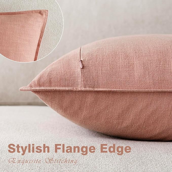 Foindtower Pack of 2, Decorative Linen Solid Throw Pillow Covers Soft Accent Euro Cushion Case Boho Farmhouse Pillowcase for Chair Couch Sofa Bedroom Living Room Home Decor 18 x 18 Inch Coral Pink