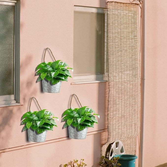 XONOR 4Pcs Galvanized Metal Hanging Wall Planter, Rustic Wall Flower Vase for Succulents Herbs Country Home Farmhouse Decoration (1)