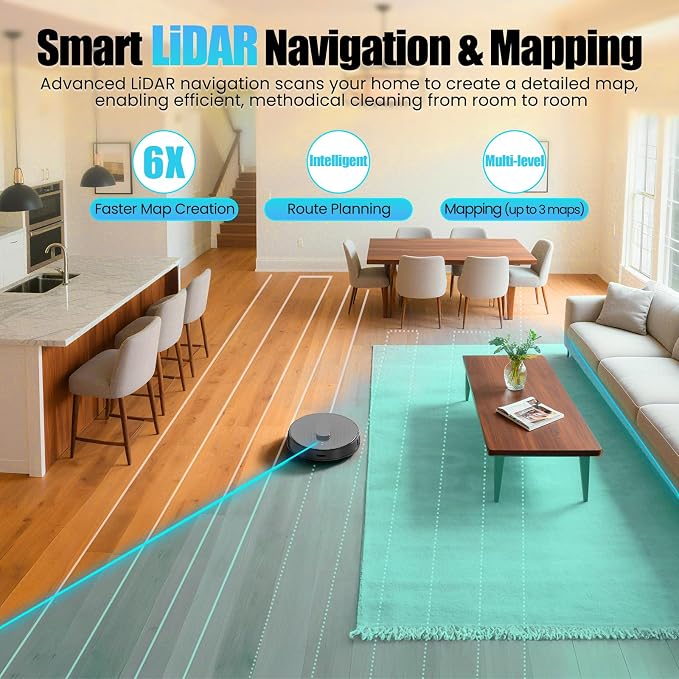 E10+GR Robot Vacuum and Mop with Self-Emptying, 8,000Pa Suction, 75-Day Hands-Free Cleaning, Lidar Navigation, No-Go Zone, Home Mapping, 2.4 GHz WiFi