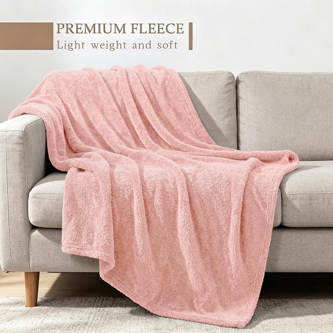 Exclusivo Mezcla Fleece Throw Blanket for Couch and Sofa, 50" x 60" | Super Soft and Cozy Fluffy Blanket for Women, Lightweight and Fuzzy Throw for Home Decor, All Season, Light Pink
