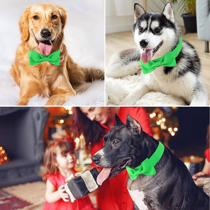 Segarty Bow Tie Dog Collar, Adjustable Green Bowtie Collar for Large Dogs Neck Girth 12.6-18.1in, Neck Tie Comfortable Cotton Pets Bows Grooming Accessories for Formal Wedding Holiday Birthday Party