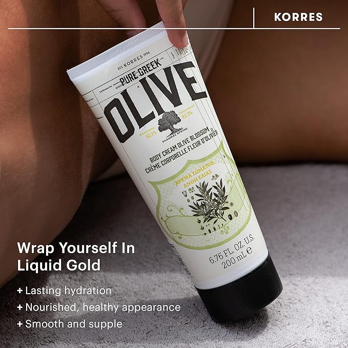 KORRES Pure Greek Olive Body Cream, Unscented Body Lotion with Omega Fatty Acids, Vitamins and Antioxidants, Nourishing Hydration for Dry Skin, Plant Based Moisturizer For Women & Men, 6.76 Fl Oz
