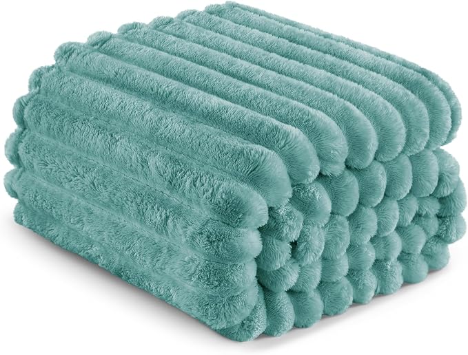 Exclusivo Mezcla Striped Queen Size Fleece Blanket for Bed, Couch, 90"x90" | Soft Breathable Cozy Bed Blankets, Lightweight Plush Fluffy Fuzzy Jacquard Decorative Blankets