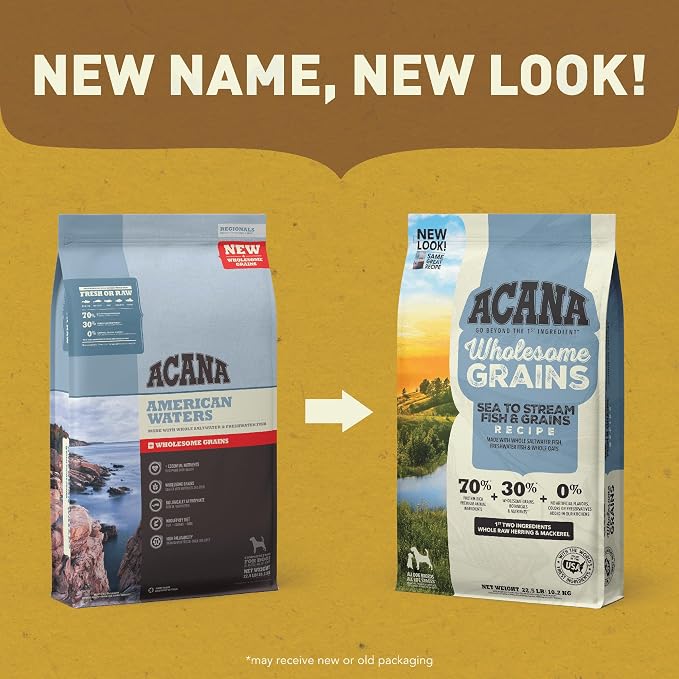 ACANA Wholesome Grains Dry Dog Food Sea to Stream Recipe 4lb Bag | High Protein, Made in the USA, Includes Probiotics, Wild-Caught Fish, Global Quality Ingredients