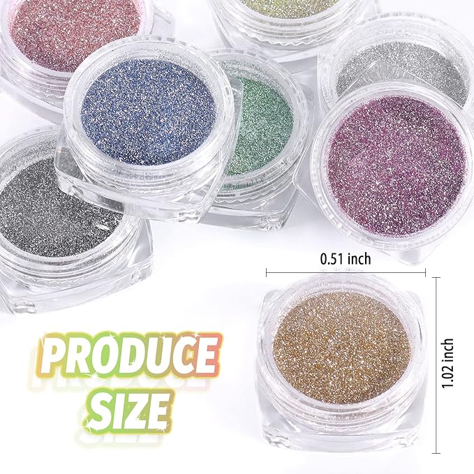 Laza 8 Colors Korea Diamond Nail Powder Sparkling Crystal Glitter Holographic Nail Dust Laser Silver Bright Shining Flakes for Acrylic Nails Polish Nail Art DIY Decoration - Shine Rainbow