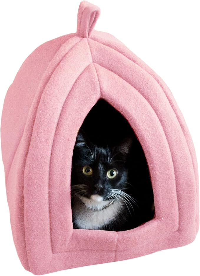 PETMAKER Cat House Indoor Bed with Removable Foam Cushion, Pink | Plush Cat Tent Bed for Small Kittens, Rabbits, Guinea Pigs, and Other Small Animals, Comfortable Cozy Pet Hideaway