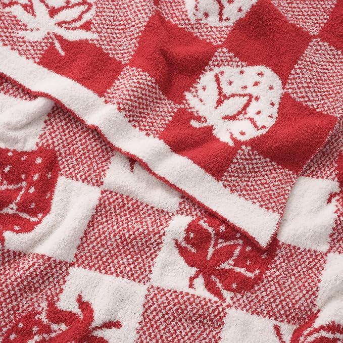 Snuggle Sac Starwberry Throw Blanket for Couch, Microfiber Fluffy Warm Cozy Fuzzy Reversible Checkered Blankets for Sofa, Chair, Bed, 50x60 inches