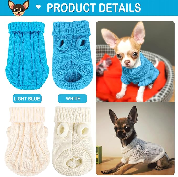 2 Pack Dog Sweaters for Small Dogs, Chihuahua Yorkie Sweater, Dog Clothes for Small Dogs, Winter Warm Pullover Clothing, Pet Cat Cold Weather Puppy Clothes Outfits L