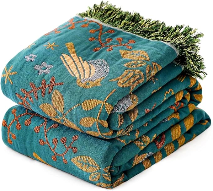 MSGKV Boho Throw Blanket 50"x60" Cotton Blanket for Couch & Living Room | 50"x60" Cotton Throw, Woven Bird Blanket, Living Room Decor, Summer Comfort, Decorative Throw, Sofa Cover, Machine Washable