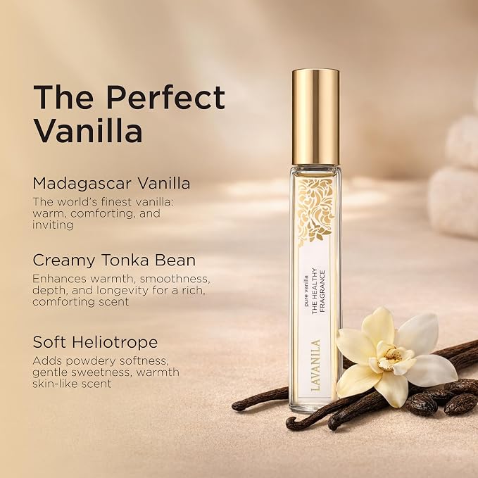 Lavanila Pure Vanilla Perfume for Women, Travel Size Roller 0.32 Fl Oz – Clean Vanilla Perfume, Long Lasting Women’s Eau de Parfum with Madagascar Vanilla – Natural Fragrance, Women’s Fragrances