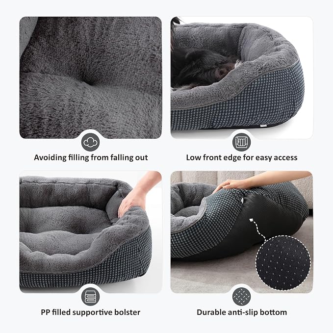 Dog Beds for Small Medium Dogs Washable, Calming Orthopedic Warming Soft Calming Sleeping Durable Pet Bed with Anti-Slip Bottom