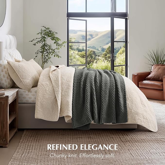 EVERGRACEHOME Chunky Chenille Knit Throw Blanket, 50 x 60, Charcoal Gray | Sculpted Moss Stitch, Chic Modern Farmhouse, All-Season Warmth, OEKO-TEX® Certified, Elegant Blanket for Couch, Bed, Sofa