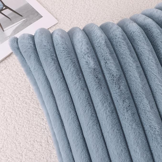 Pallene Faux Fur Decorative Throw Pillow Covers 20x20 Set of 2, Blue Grey | Luxury Plush Texture, Striped Design, Cozy Soft Touch, Modern Home Accent Decor for Couch, Sofa, Bed, Living Room